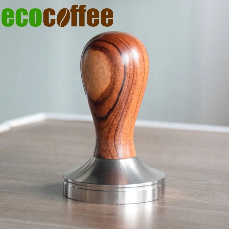Ecocoffee Hot Sale wooden handle coffee tampers with handles 51mm 53mm 58mm Espresso Stainless Steel Coffee tamper YE06z