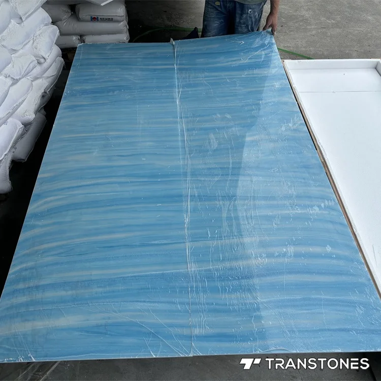 New Design Continue Veins Artificial Onyx Polished Translucent Blue Alabaster Wall Panel