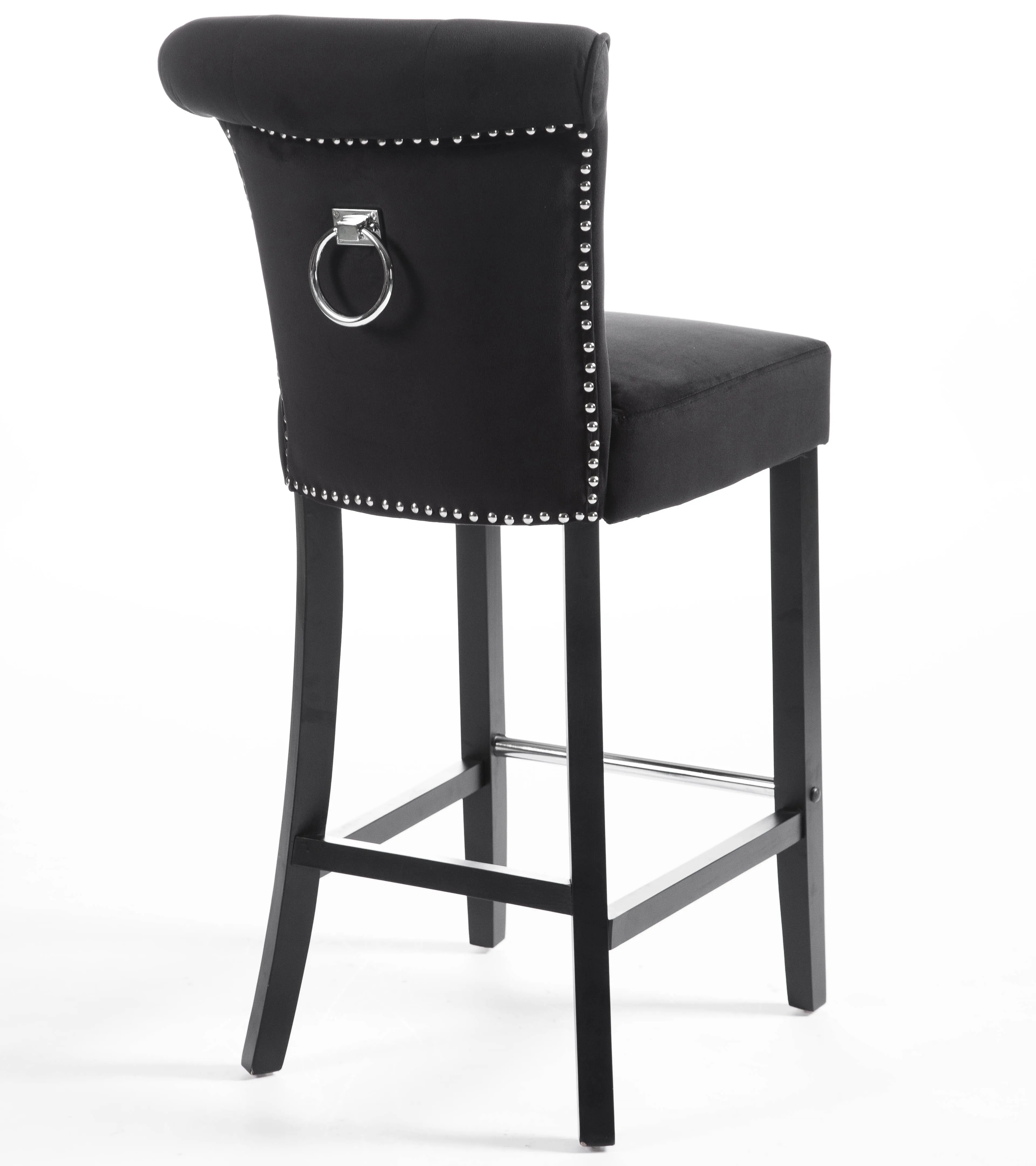 Stylish and Cozy Black Velvet Upholstered Solid Wood Cafe Barstool High Chair