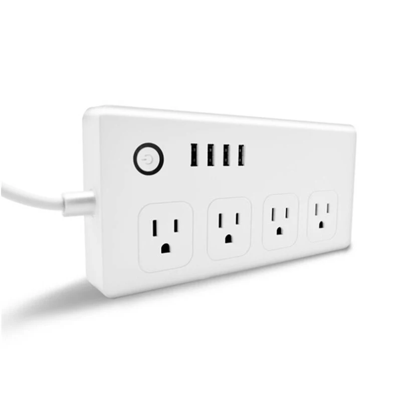 Smart Home WiFi Smart Power Strip Surge Protector With 4 Smart Plugs And 4 USB Ports Long Extension Power Smart Plug Outlet