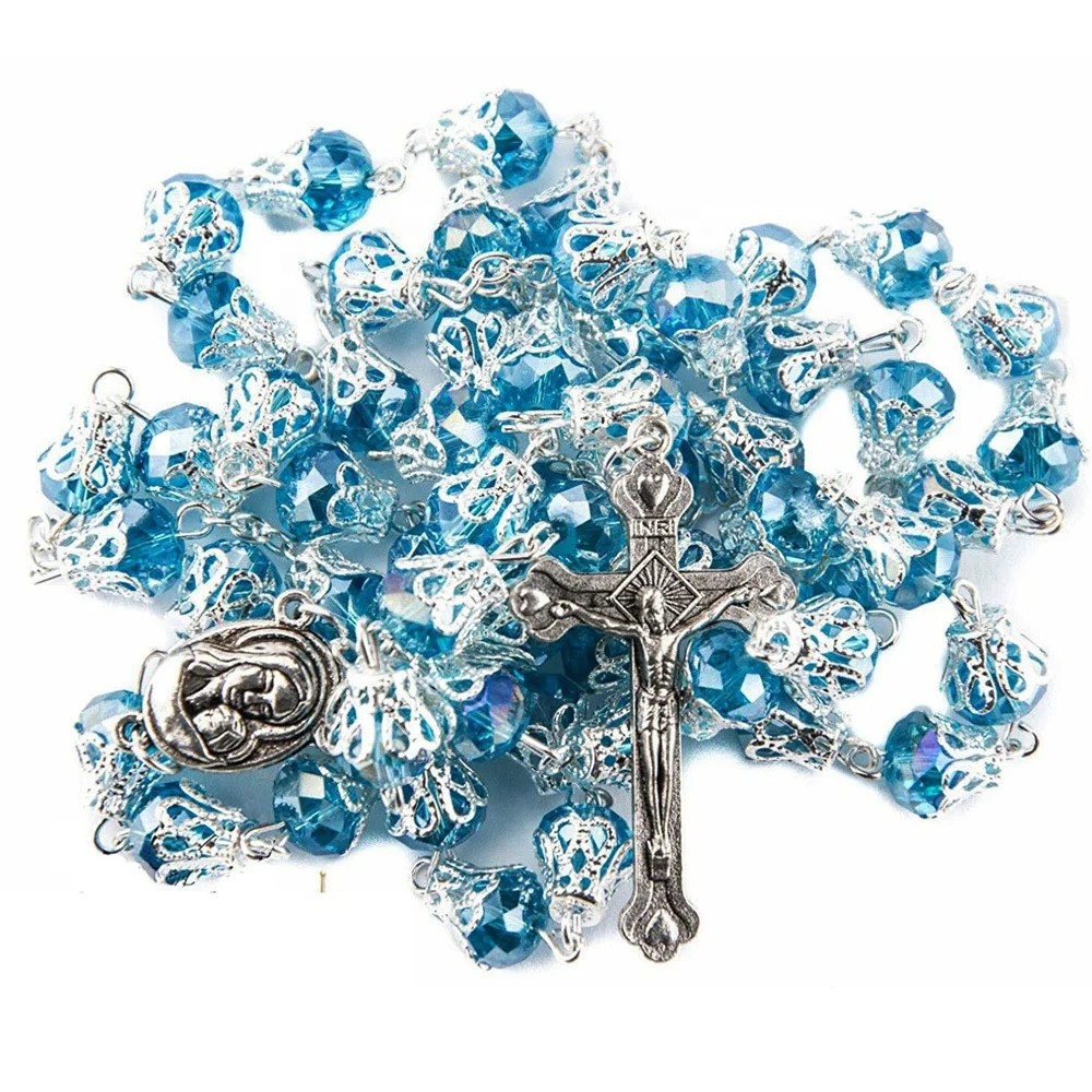 Baptism Beads Crystal Rosary Holy Cross Necklace Colors Prayer Beads Catholic Church Reilgious Promotion Gift