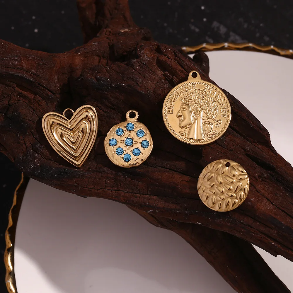 Personalized 14K Gold Plated Stainless Steel Round Heart Animal Zircon Signet Stample Charms Pendants For Jewelry DIY Making