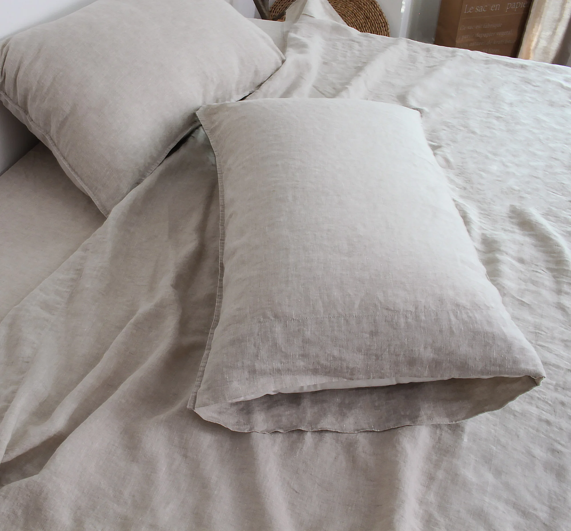 100% French Flax linen bedding stone washed bed sheets set Natural Linen sheets  Oatmeal linen set