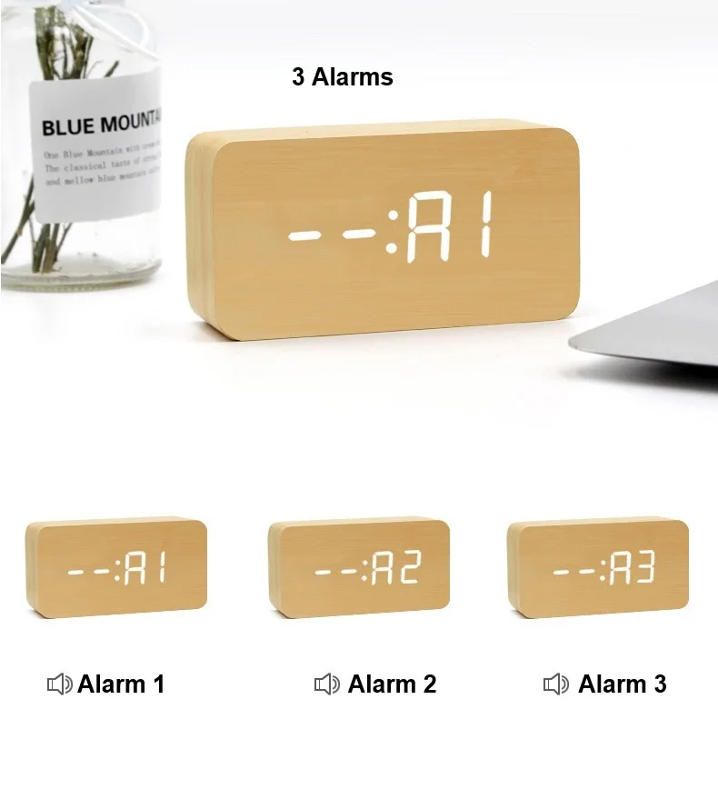 Wooden Alarm Clock Digital Table Clock with Temperature Humidity and Calendars China Manufacturer Desk Decorative