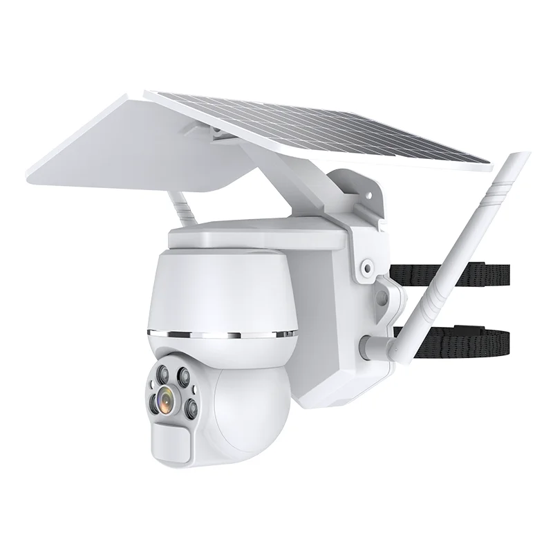 4G Solar Security Camera Outdoor Camera Solar Powered or USB Cable Power 360 View Pan Tilt Strobe Light/ Spotlight