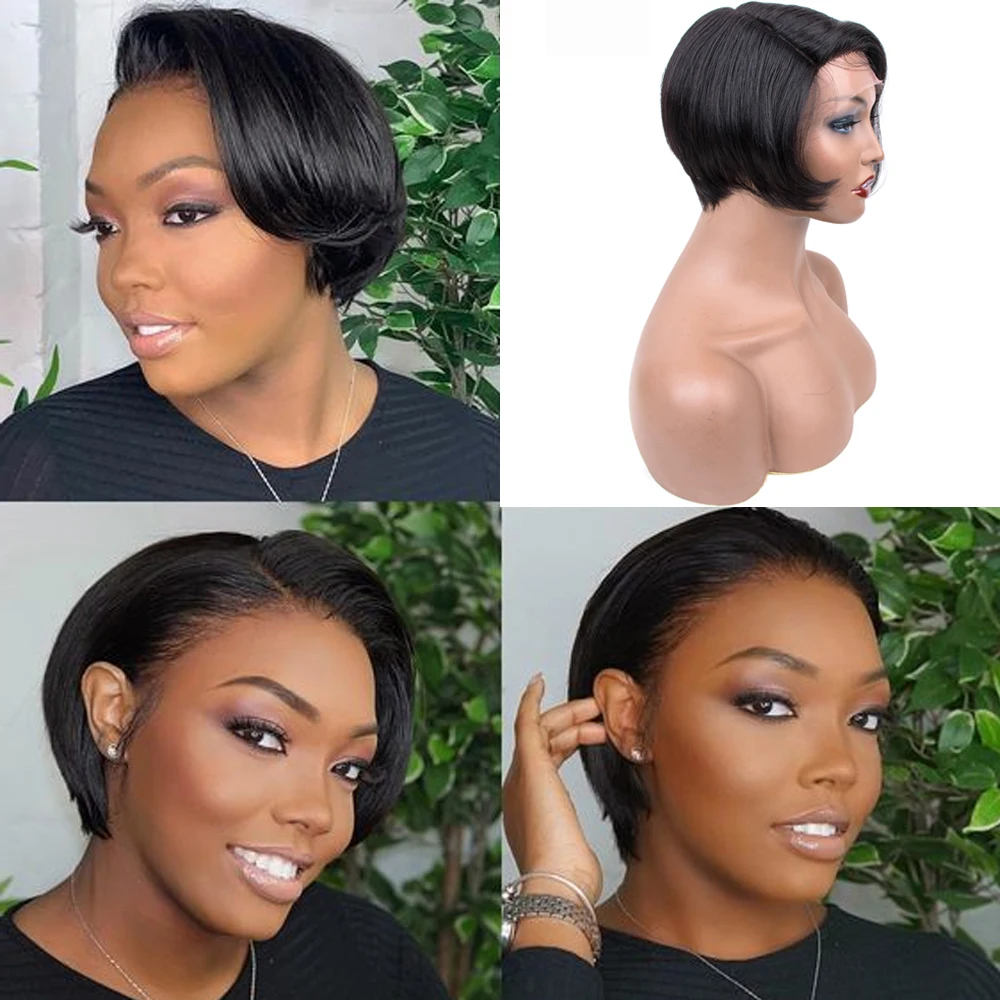 2023 Wholesale european short pixie cut wig 6 inch human hair wig, 13*4 lace frontal brazilian human hair wig cut short bob