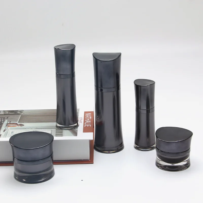 China Supplier Gradient Black Square Cosmetic Containers Acrylic Spray Pump Lotion Bottle And Cream Jars Sets