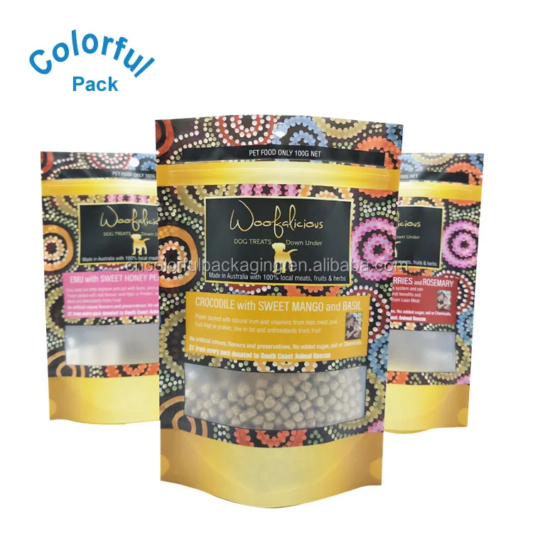 Custom Printed Biodegradable Stand up Pouch Plastic Pet Food Packaging with Window Ziplock and Mylar Bags