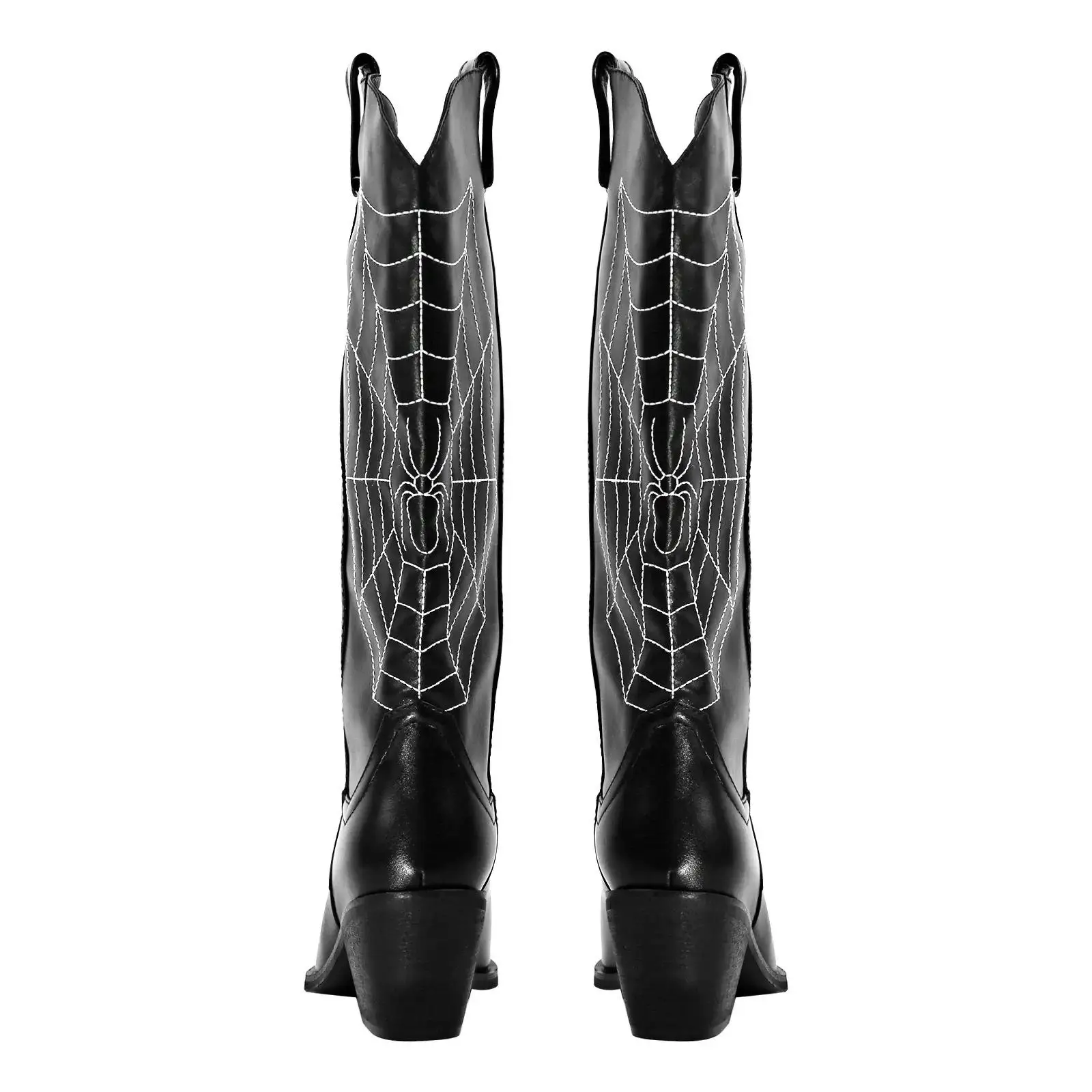 Xinzirain Ladies Western Boot Custom Logo Black Leather Cowboy Boots with Embroidery Classic Pointy round Toe Winter Wear