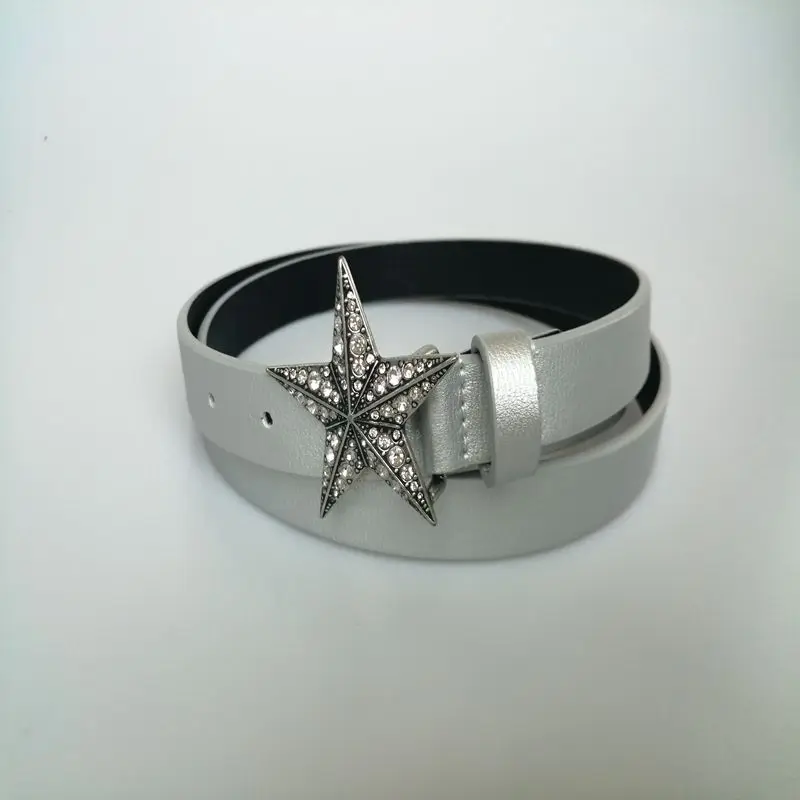 2019 new fashion personality ladies thin belt with diamond five-pointed star buckle