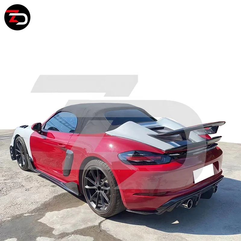 Good Fitment GT4 RS Style Front Bumper Rear Diffuser Exhaust Side Skirt Rear Engine Cover Front Trunk Hood Scoop For 718 Boxster
