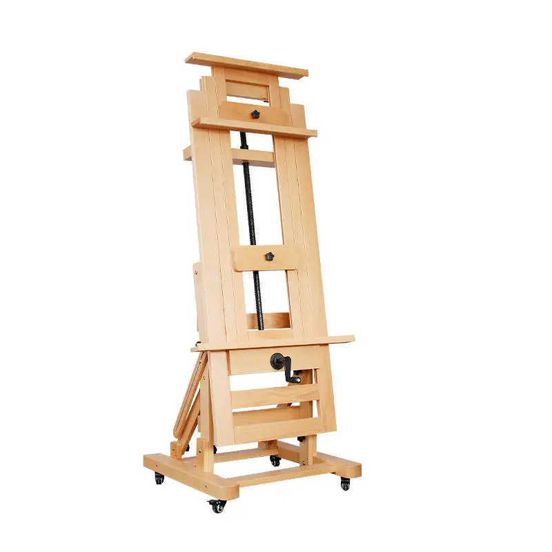 Single rocker hand-operated adjustable height horizontal and vertical dual-purpose solid wood floor-standing large easels