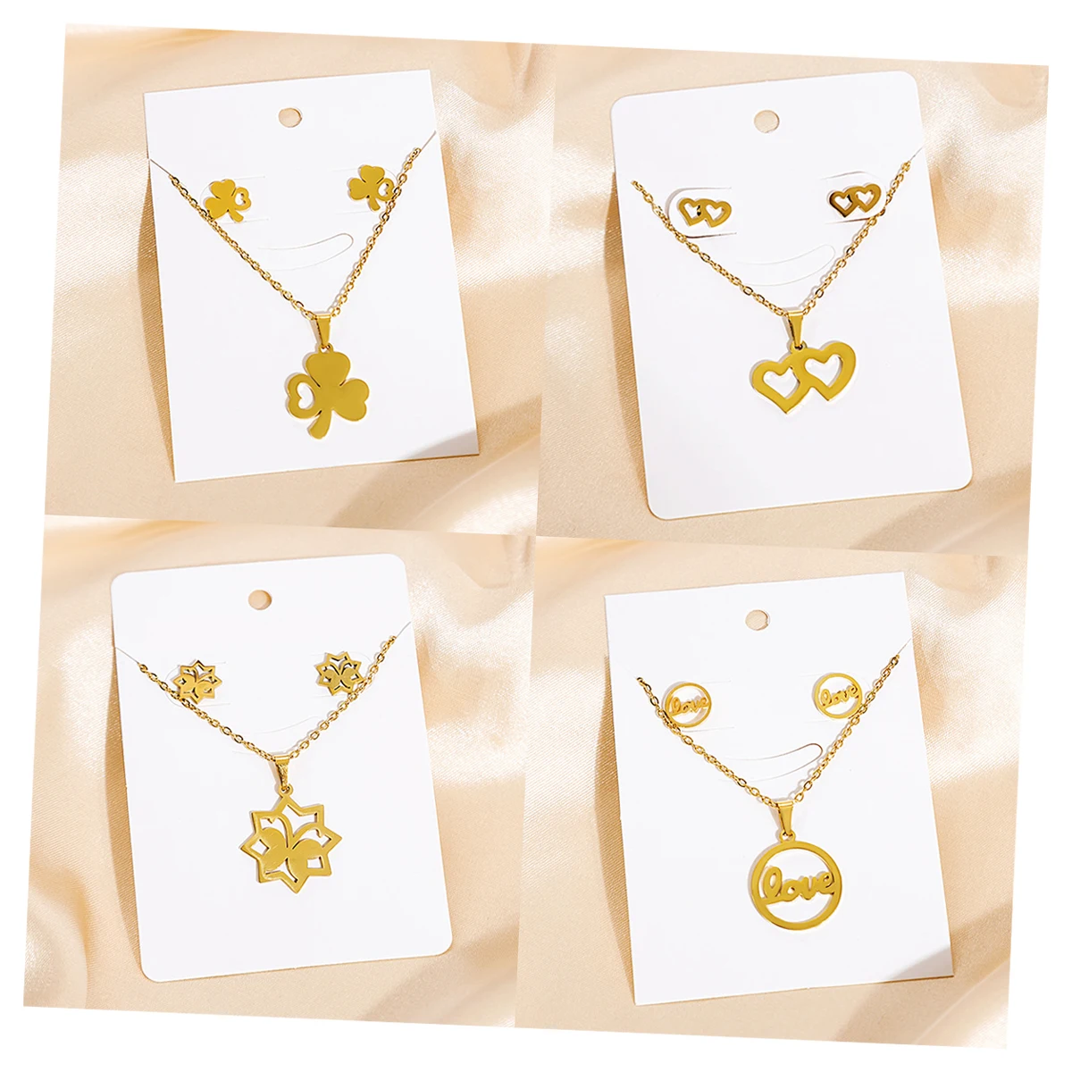 Fashion Jewelry Set Women Minimalist 18K Gold Stainless Steel Cross Heart Butterfly Pendant Necklace And Earrings Set For Gift