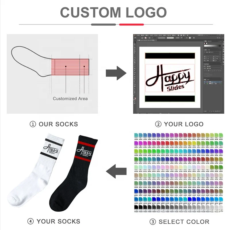 No Minimum Order Design Own Fashion Embroidery Jacquard Custom Logo Cotton Mens Calcetin Crew Socks