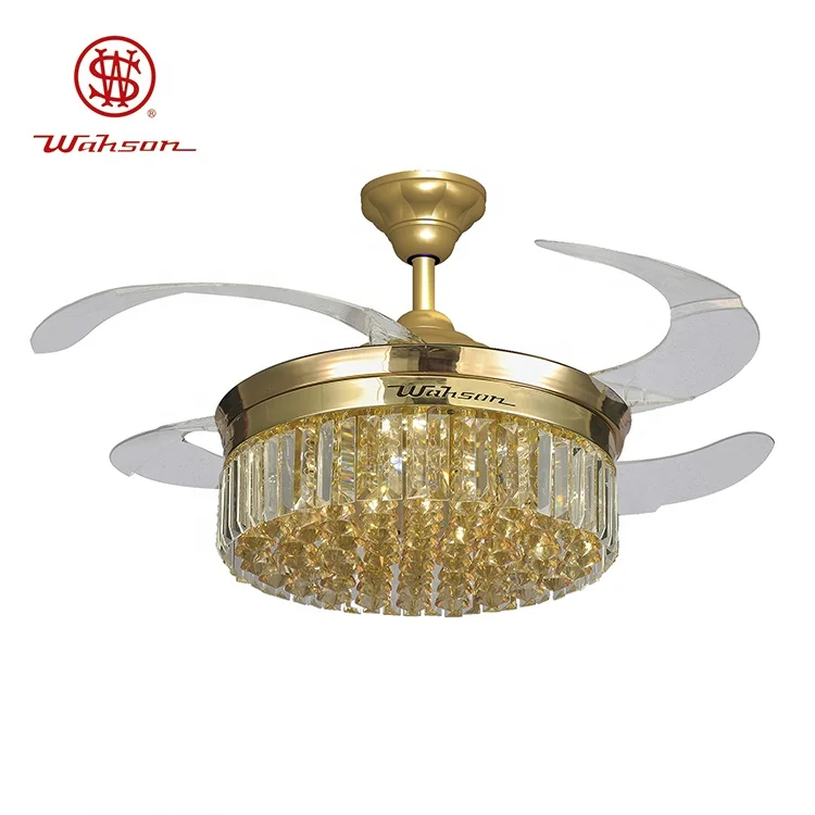 WAHSON Retractable Blades Crystal CB Certified / 42 inches DC LED Lighting Ceiling Fan