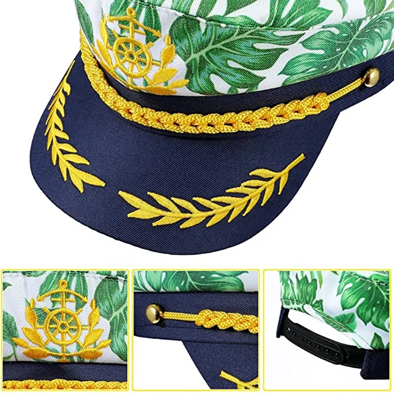 New Sailor Hat Unisex Yacht Captain Hat  Navy Yacht Captain Hat Monstera Marine Admiral Embroidered Cotton Custom