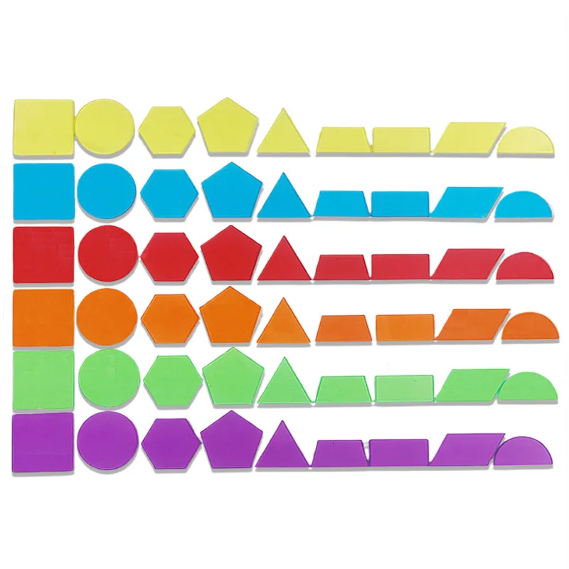 set of 54 Colorful Rainbow Plastic Shape Light Box Accessory Sensory Play Math Manipulative transparent geometric shapes for Kid