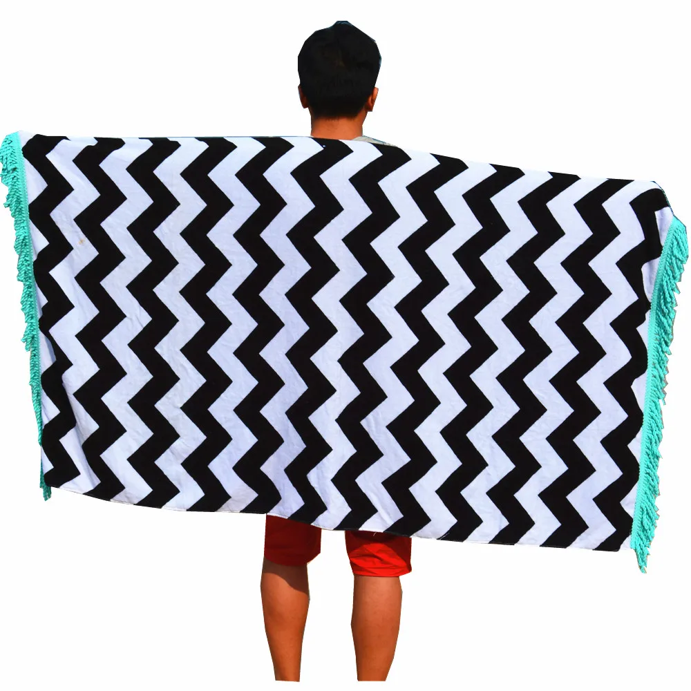 Custom 100% cotton Funny game printed velour beach towel with tassels