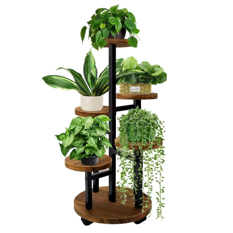 Indoor Plants Multiple 5 Tier Wood Corner Tall Flower Plant Shelf Stands For Living Room