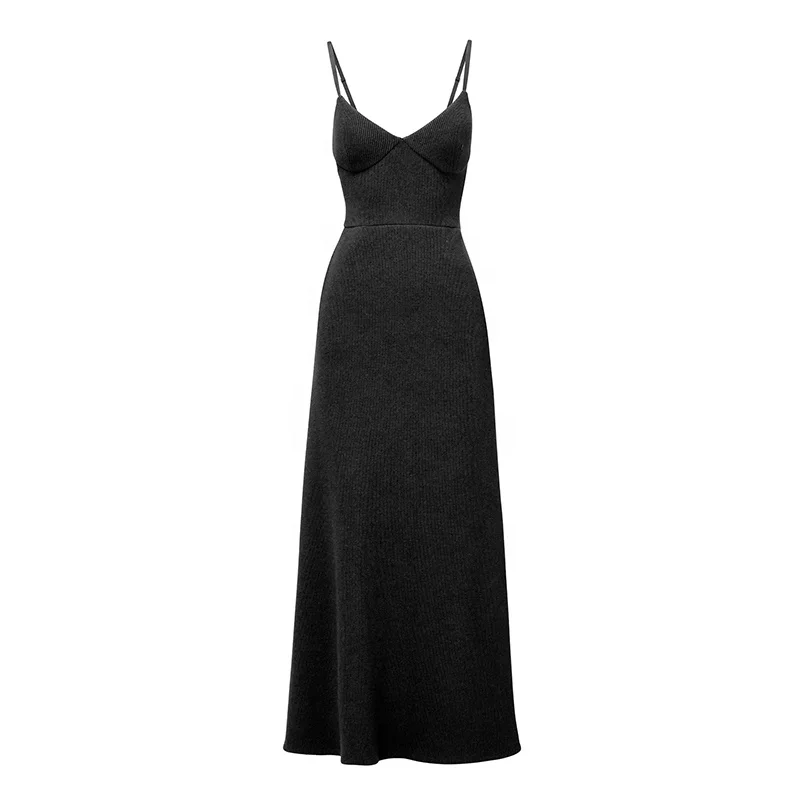 Оптовая продажа с фабрики 2022, индивидуальное летнее Новое дизайнерское платье-комбинация, Черное женское роскошное вязаное платье Макси