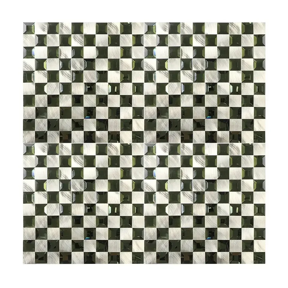 Glass Mosaic square 3d metal & green glass mosaic
