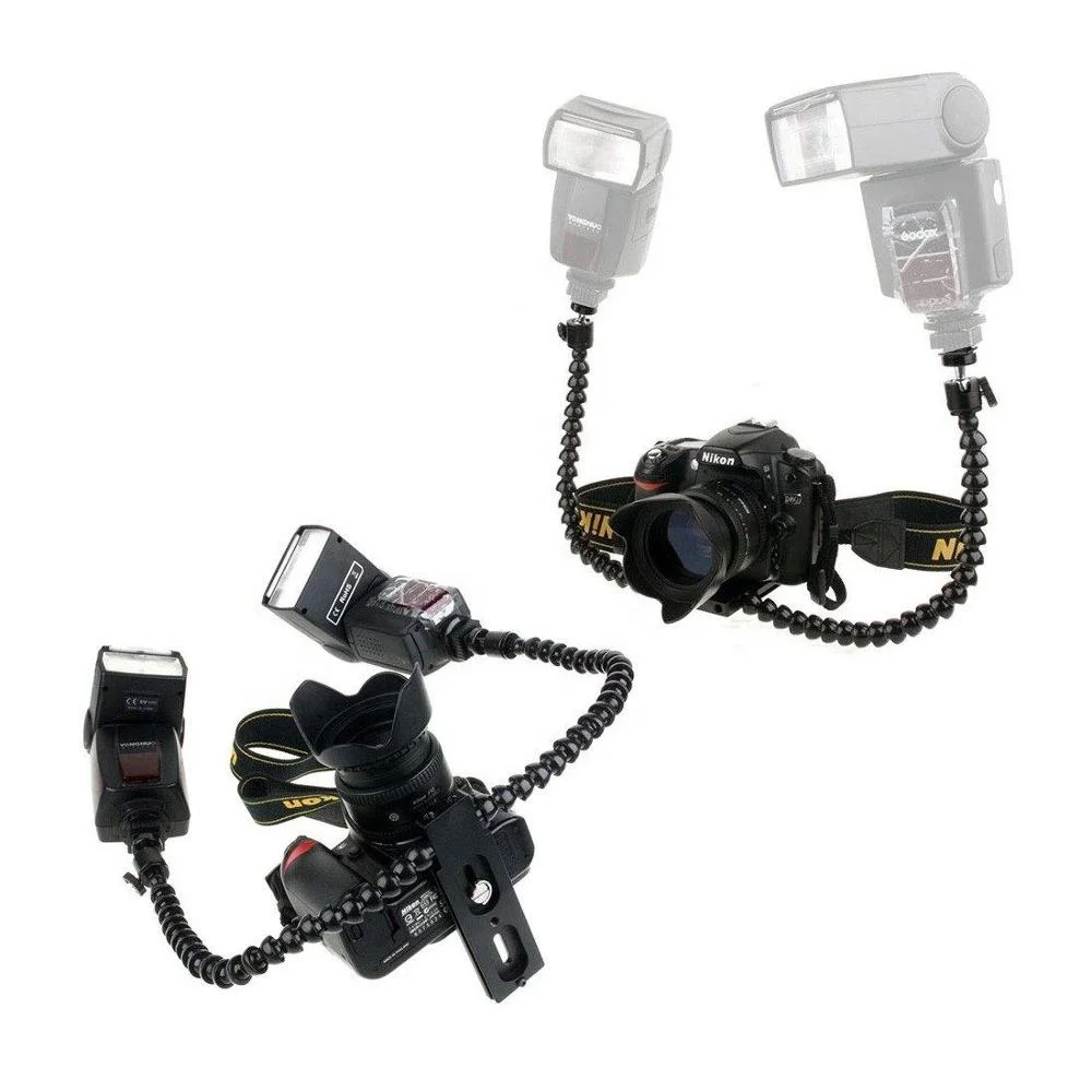 Portable Flexible Gooseneck Octopus Dual arm Dual Hot Shoe Flash Bracket Grip Holder Mount for Macro Shot