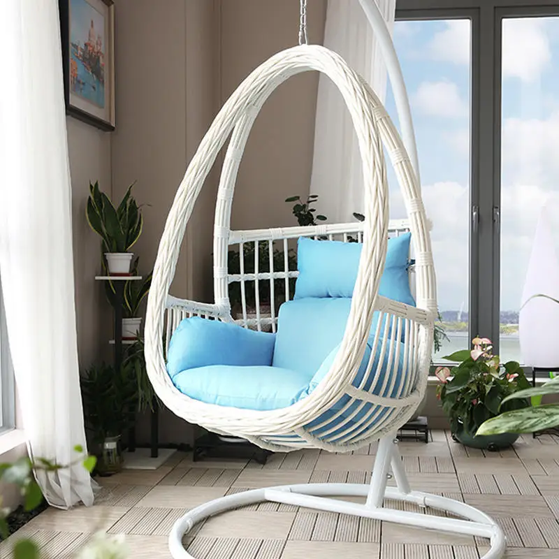 Modern Rattan Hanging Egg Chair With Stand Patio Swings Rocking Basket Hammock Chair Balcony Courtyard Garden Outdoor Furniture