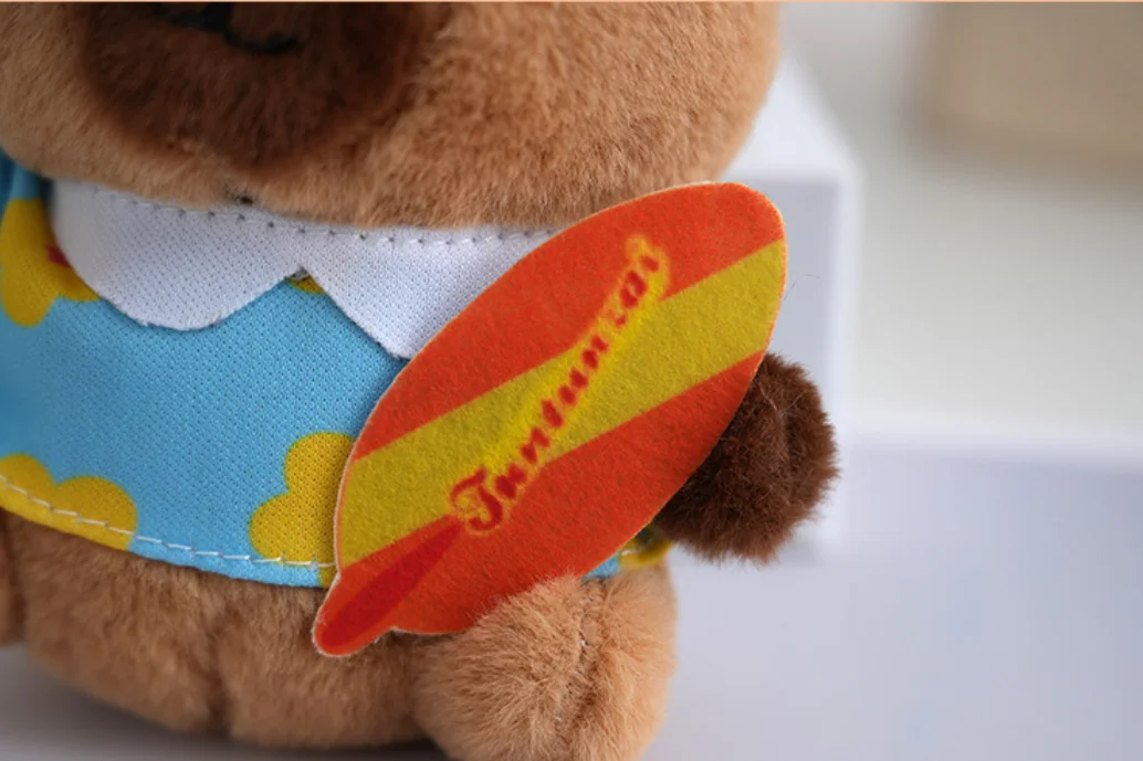 13cm Summer Hawaiian Stuffed Animal Toy Capybara Plush Keychains Toys Swimming ring Skateboard Doll Key Chains Capybara Keychain