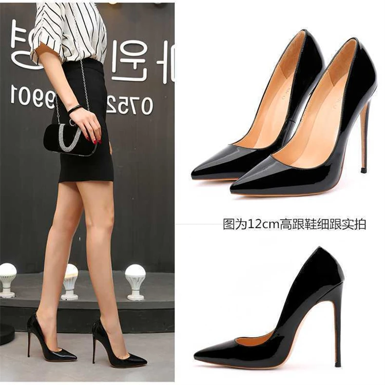 High Quality Patent Leather Office Lady Spike Heels Shoes Classic Women Heels Sandals