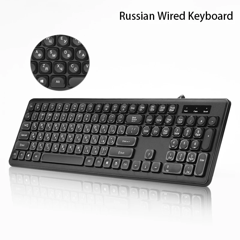 
Russian Wired Keyboard with Multimedia Keys PC Gaming Keyboards for Windows Laptop Ergonomic English/Russian Layout Keyboard 