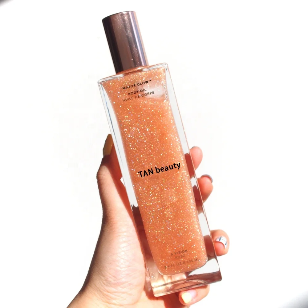 private label shimmer body oil glow tanning oil with glitter with fruit extract