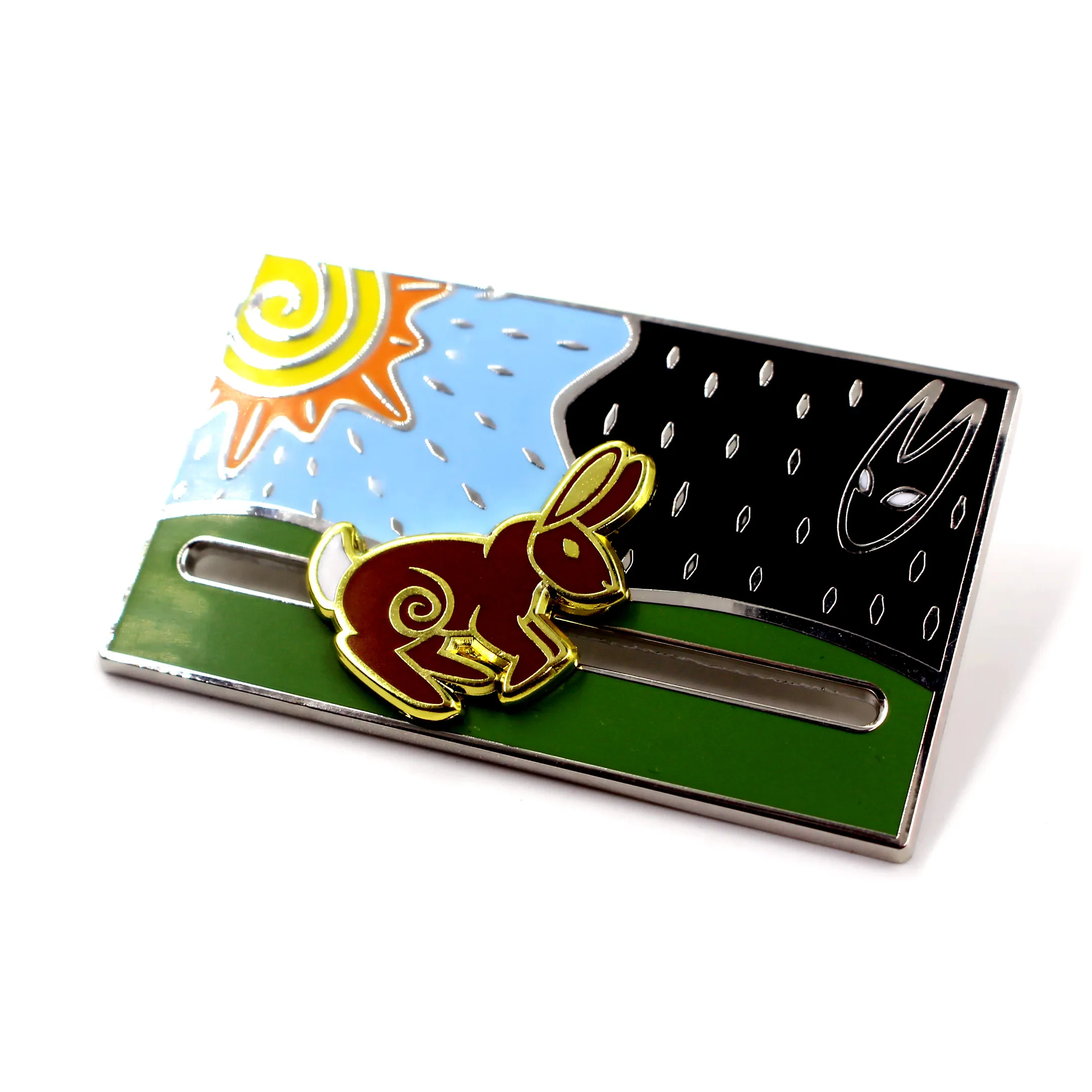 sliding moving lapel pin badge