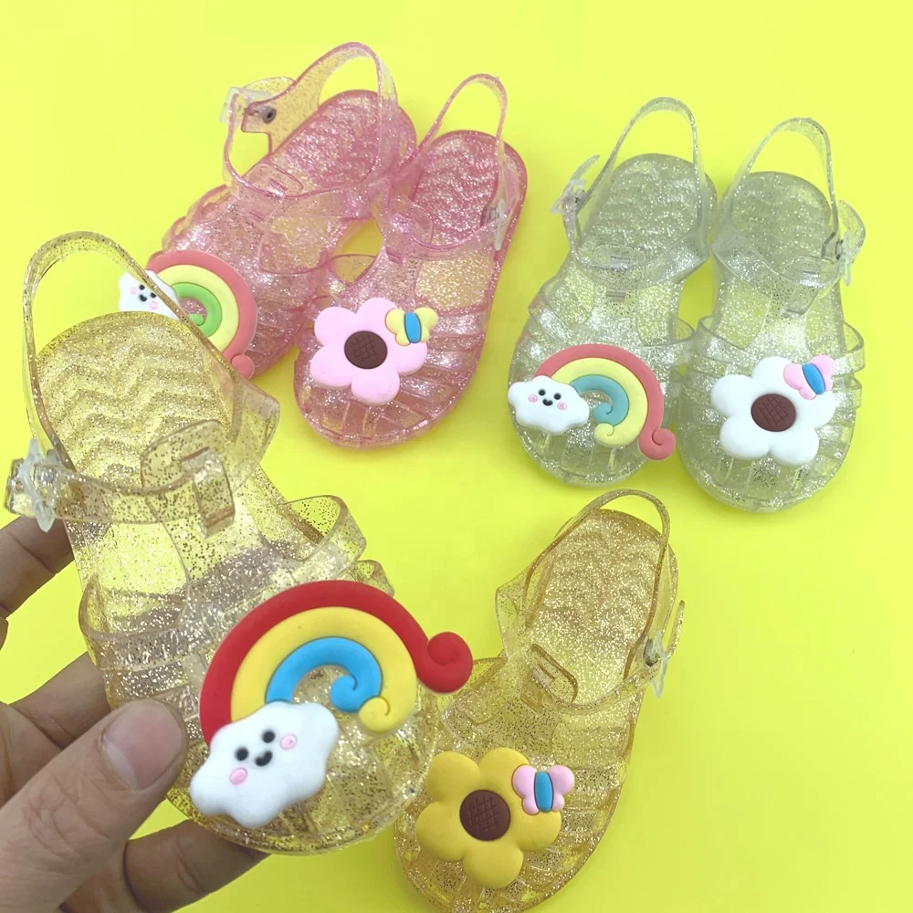 2023 Colorful Rainbow Jelly Summer Strap Sandals Kids Slipper Flat Designer Jelly pvc Lining Baby Sandals