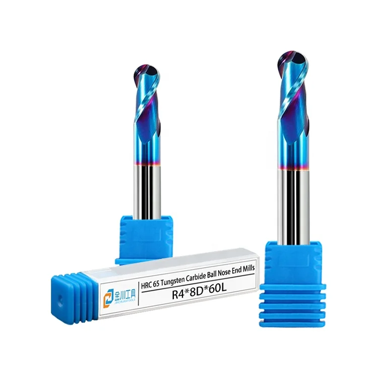 Hot sale Jinchuan High Quality CNC tool HRC65 Steel Milling Cutter 2 Flute Nano Blue Coated Ball Nose End Mill