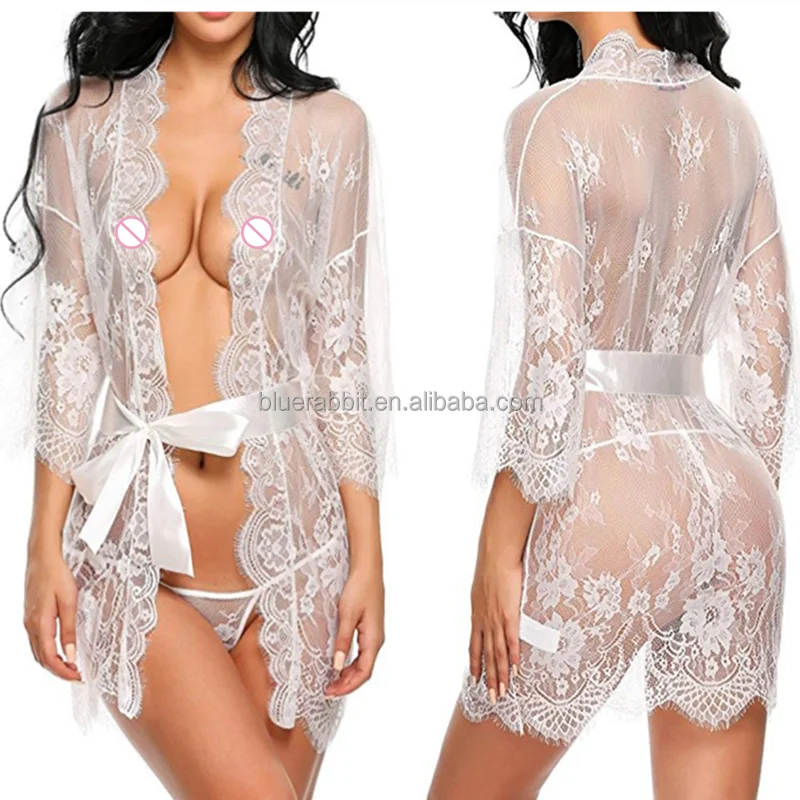 Women Sexy Nightwear Plus Size Robes S-3XL Lace Nightgown Sleepwear Temptation Dress G-String Sexy Lingeries See-through Robes