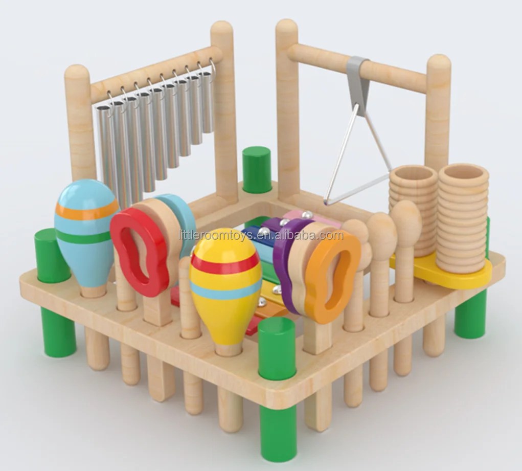 Littleroom 5 in 1Kid Montessori Wooden Rainbow activity center wooden musical workbench toy for baby Xylophone Music Toy