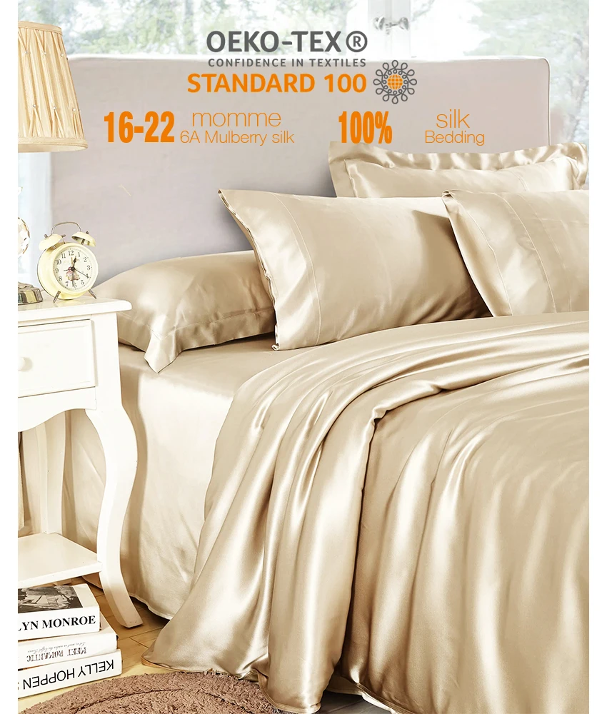 Top Quality Mulberry Silk Duvet Cover Silk Bedsheet Set 100%Silk sheets Bedding set Duvet Cover Set