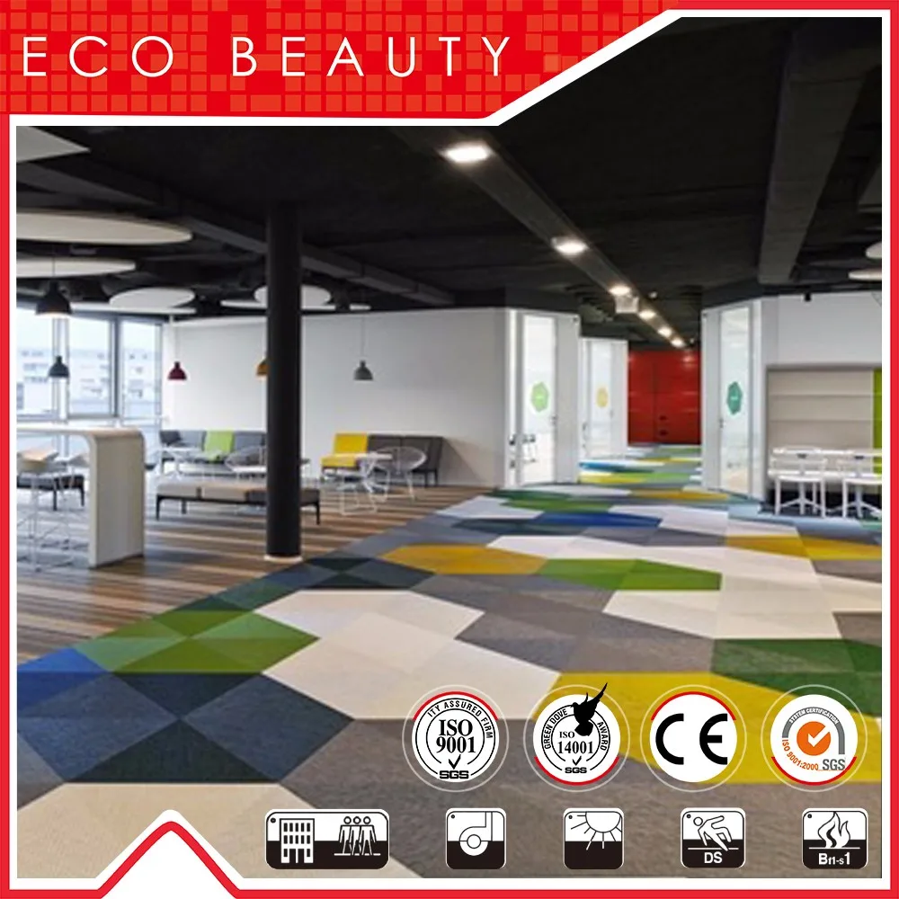 Eco beauty CE Certified Waterproof and Anti Slip PVC Woven Vinyl Carpet Tiles for Office