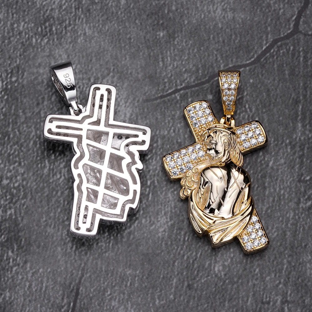 Iced Out 14kt 18k Gold Plated Silver Popular Cross Jesus Religious Pendants