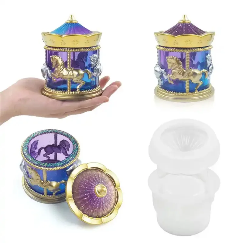 Y1012  New Design 3D Carousel Jar Mold Jesmonite Mold Silicone Gypsum Decoration Silicone Mold