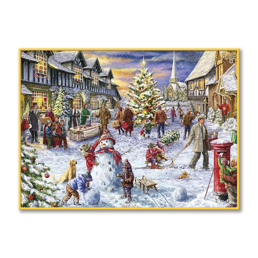 Cross Stitch Kits Embroidery DIY Needlework 11CT Stamped Kit 14CT Counted Set for Home Decoration Patterns  Christmas Town NCMC1