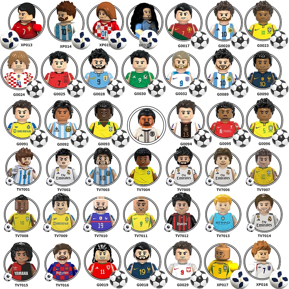 Hot Sale World Sports Star Football Soccer Player Characters Educational Building Blocks Collection Plastic Mini Toys for Kids