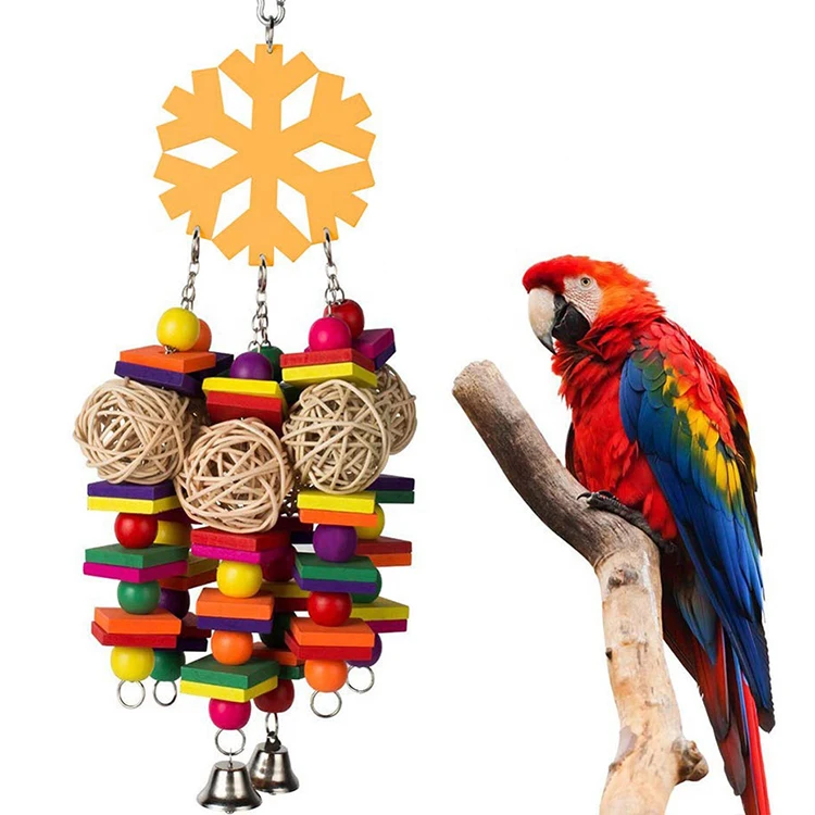 Natural Living Playground For Birdsoys Exercise Play Pet Chewing Wood Blocks Rattan Ball Play Toy Parrot Bird Climbing Cage Hang