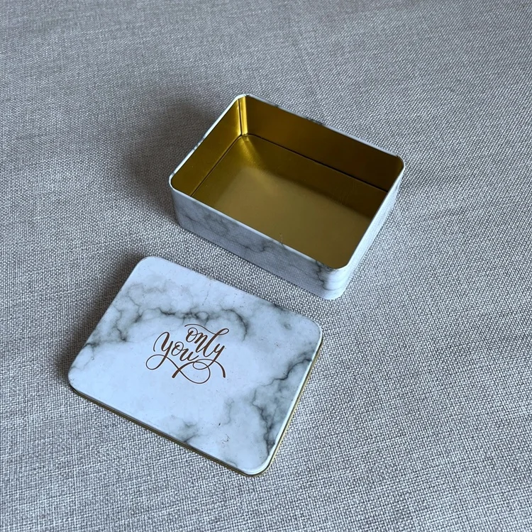 Custom Marble Printed Packaging Small Wedding Gift Food Tin Box metal box custom marble