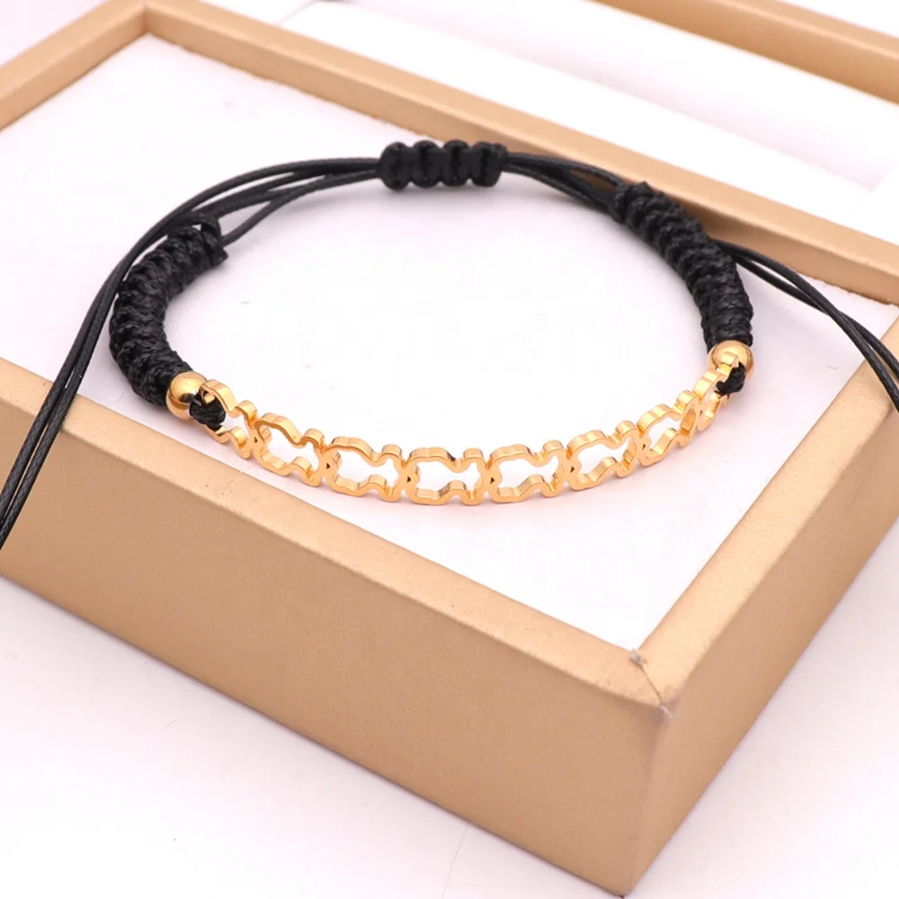 Muslim Stainless Steel China Wholesale Supplier 18K Gold Plated Women Adjustable Rope Charm Tassel Bracelet