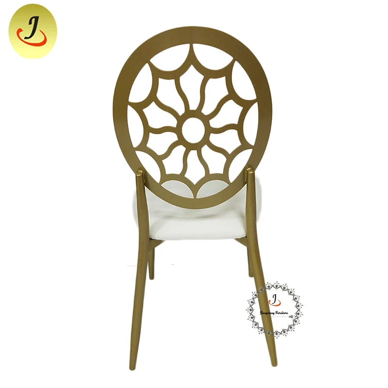 JC-SSC02 Wholesale latest design modern stacking leather round back wedding iron hotel dining chair