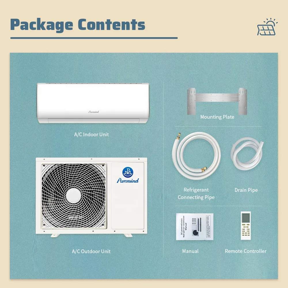 New Green Solar Energy Air Conditioner Off Grid 12000Btu 2hp 48V DC Climatiseur Solaire Tuya App for Household Commercial Hotel