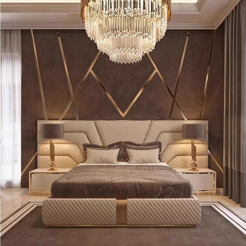 HJ HOME Italian royal hotel upholstered beds High headboard double king size hotel luxury bedroom villa furniture