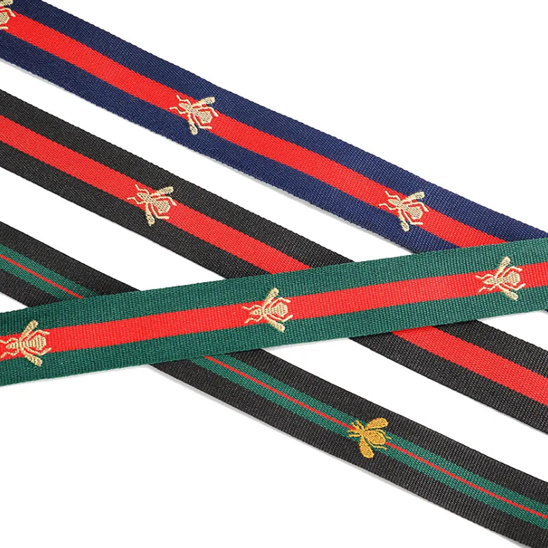 High quality knit woven jacquard ribbon green white and black stripe tape strap custom bag webbing for sportswear decoration (1600349674025)