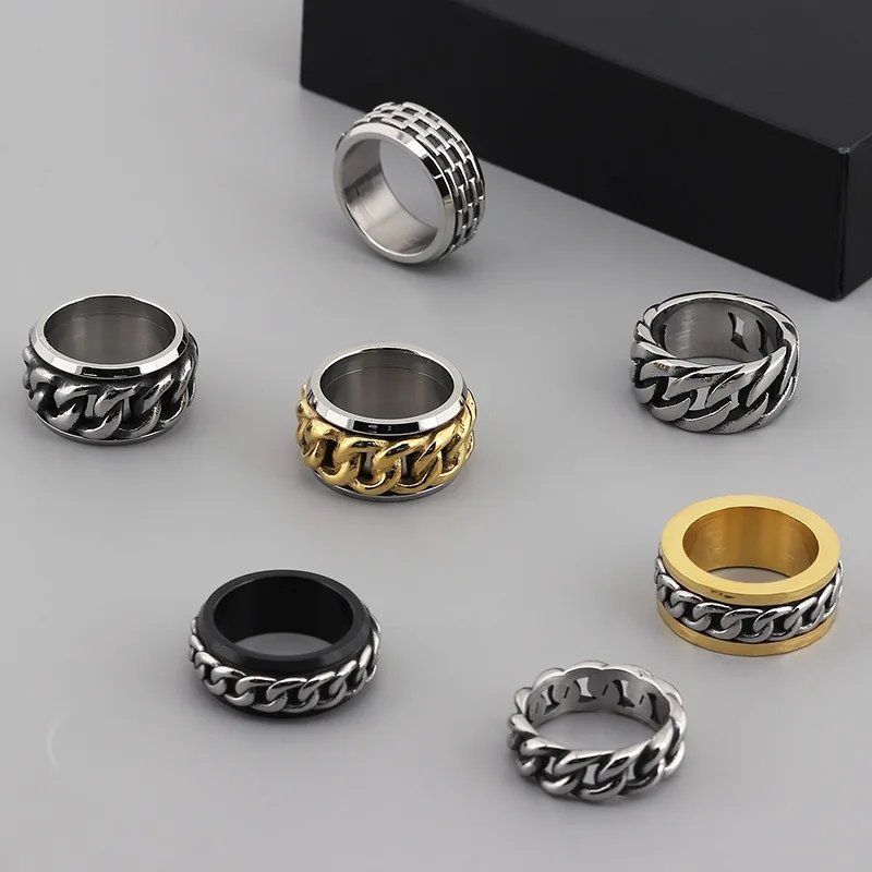 Wholesale Stainless Steel Silver 316L Stainless Steel Rings With Cuba Link Chain
